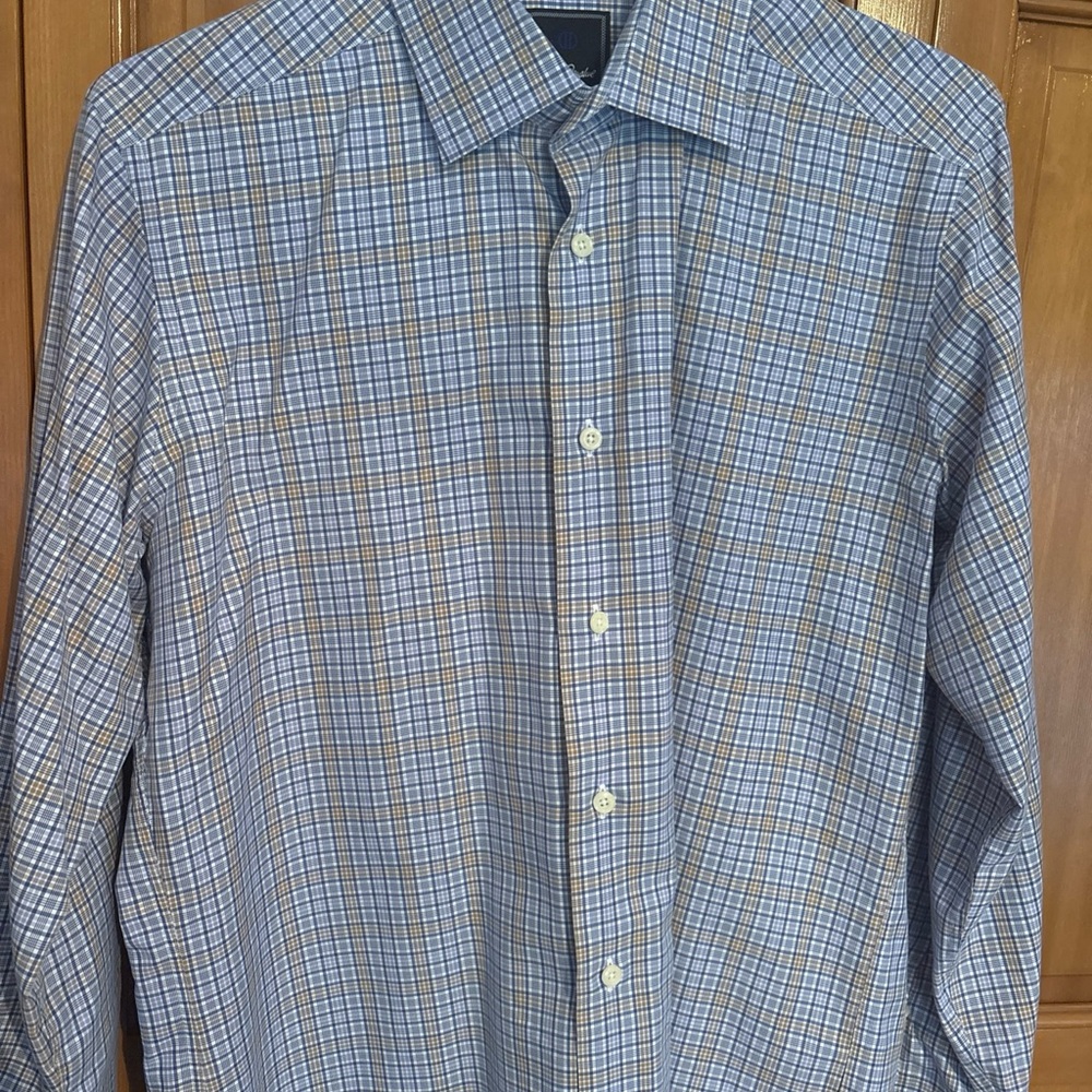 David Donahue Blue and tan Plaid Shirt